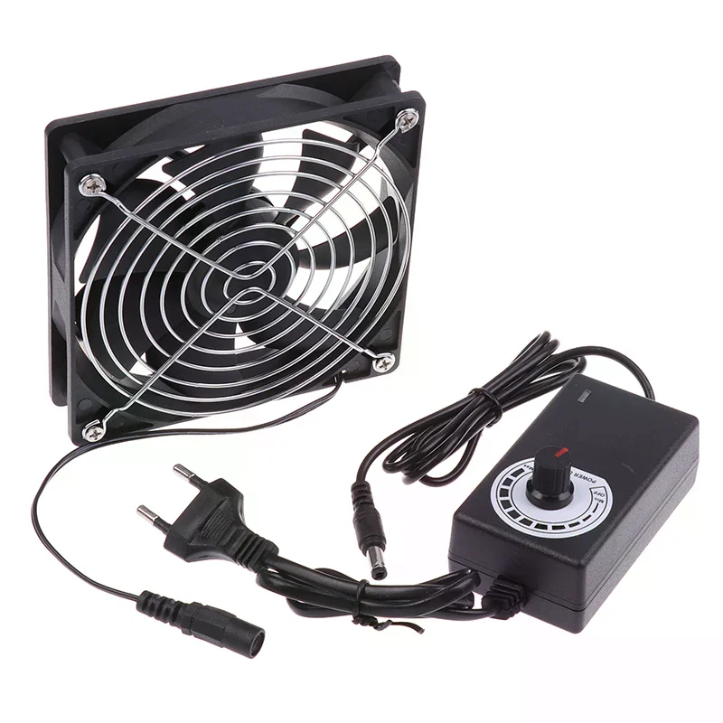 1pc 12cm 2700RPM Fan Cooling With Controller+2 Metal Mesh Covers 12V BTC Machine Chassis Workstation Cabinet Radiator Server Fan