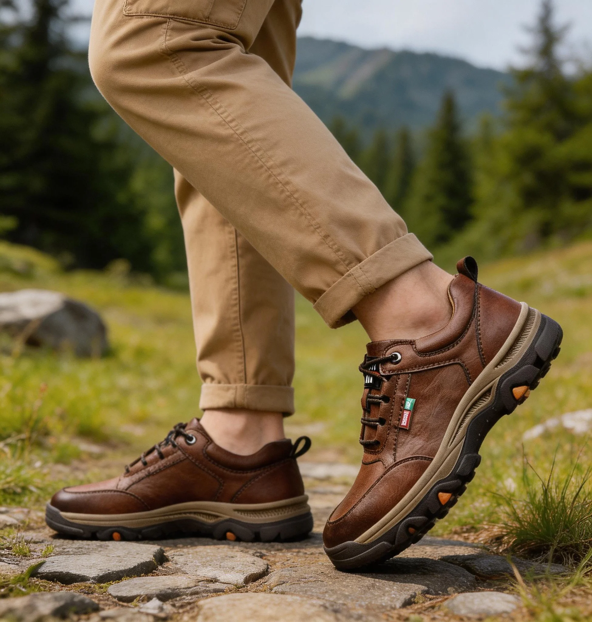 Men's Casual Leather Sneakers: Lightweight, Breathable Outdoor Hiking Shoes