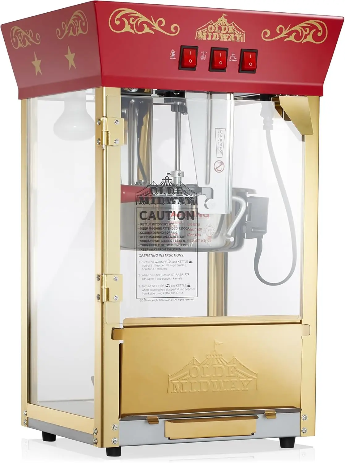 Movie Theater-Style Popcorn Machine Maker with 8-Ounce Kettle - Red, Vintage-Style