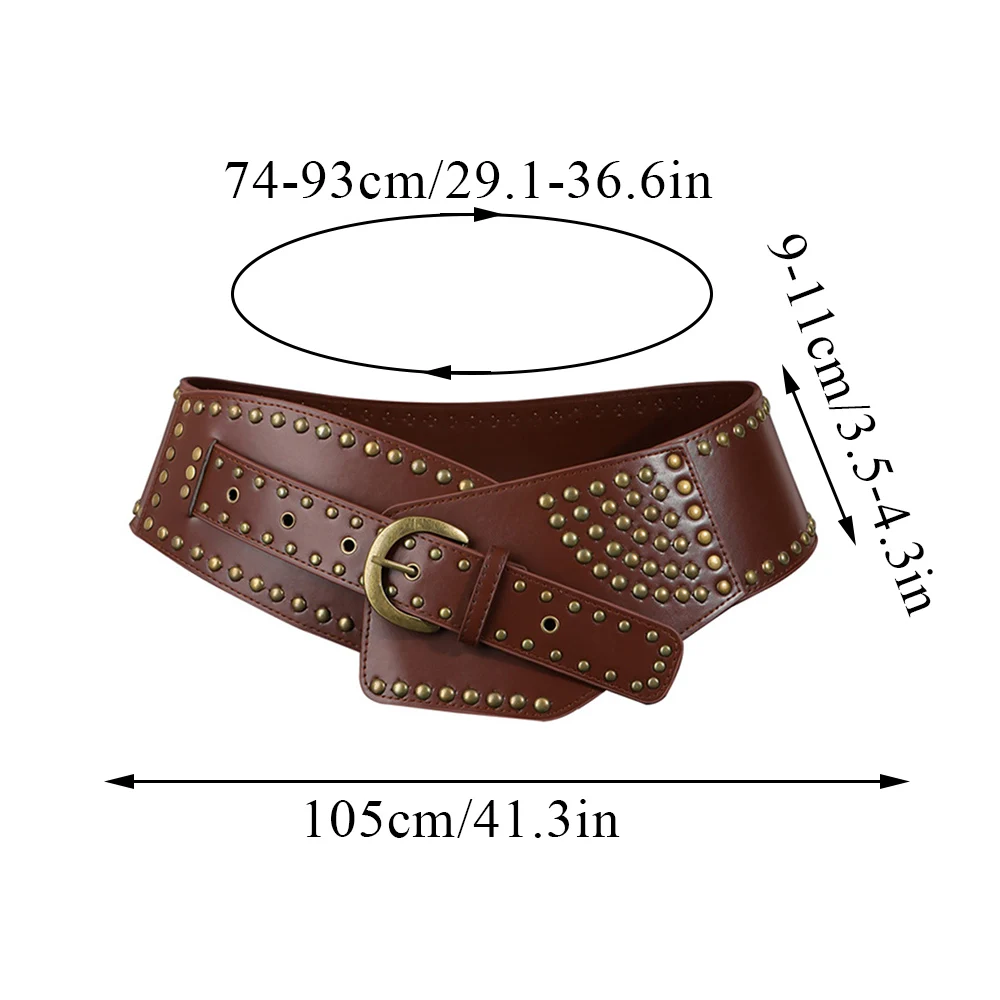 Waistband Rivet Asymmetric Faux Leather Wide Waist Belt Big Stretch Cummerbunds Adjustable Corset Belt Metal Rivet Studded Belt