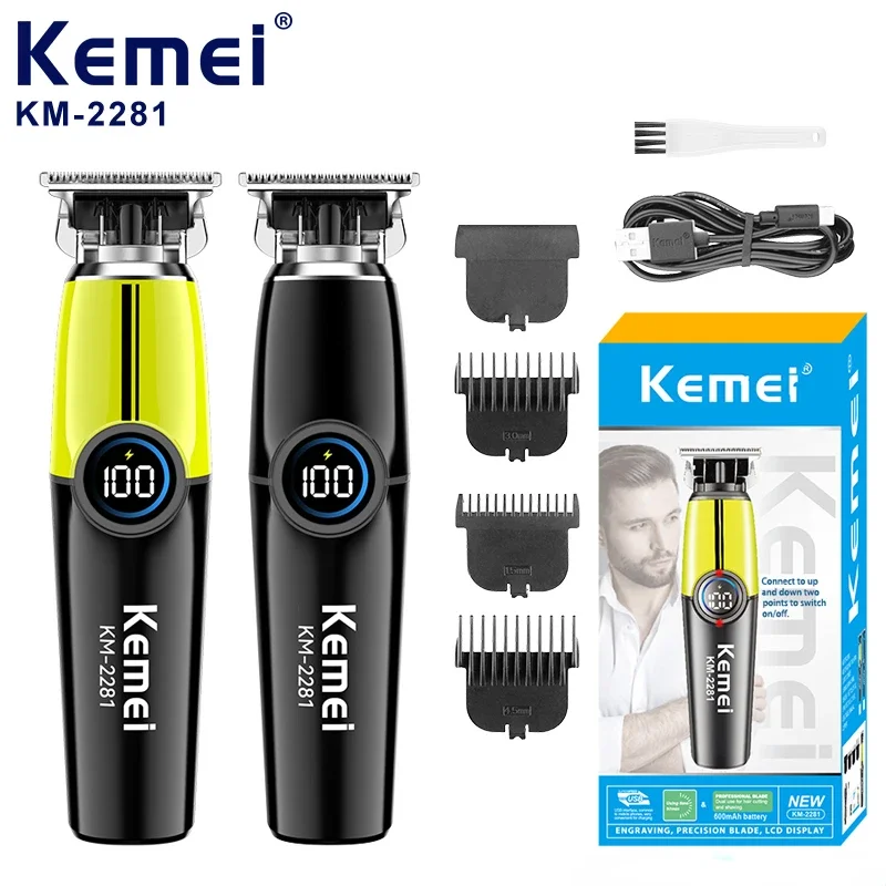 KEMEI KM-2281 Display digital inteligente portátil profissional masculino textura dois tons máquina de cortar cabelo