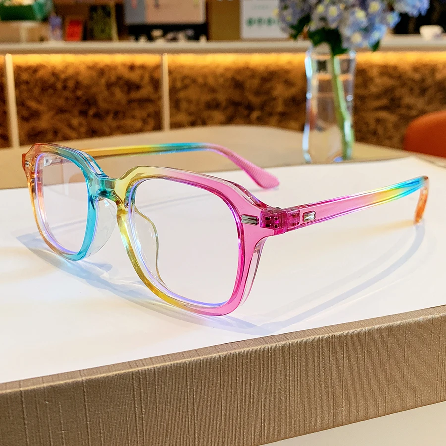 1 Stück Damen-Brille, schlicht, neu, exquisit, quadratischer Rahmen, Regenbogenfarbe, Nischendesign, lässig, vielseitig, dekorativ, geeignet für den täglichen Gebrauch