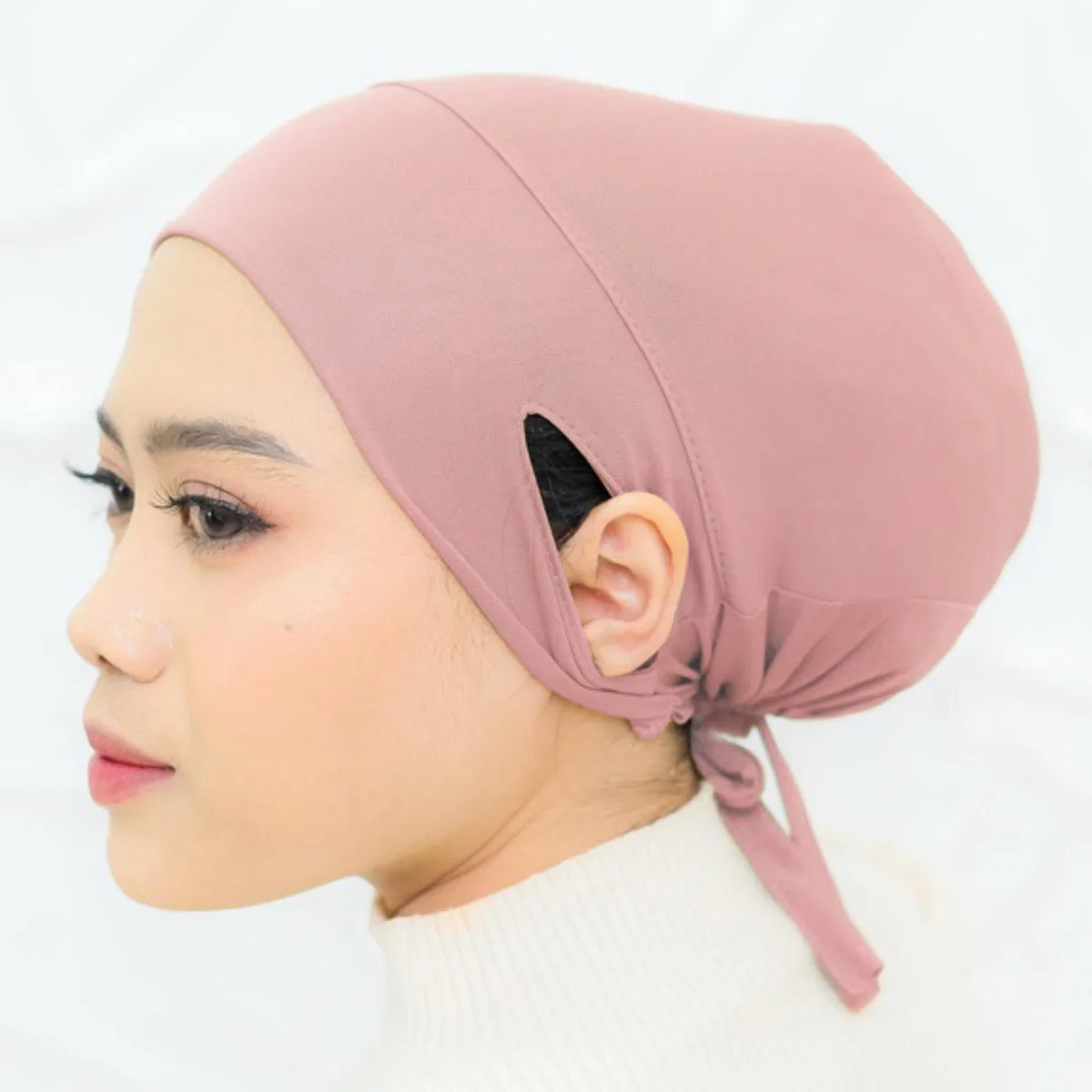 Solid Color Women Muslim Hijab Caps Drawstring Hanging Ear Wrap Head Indian Turban Bonnet Fashion Headdress Chemotherapy Cap