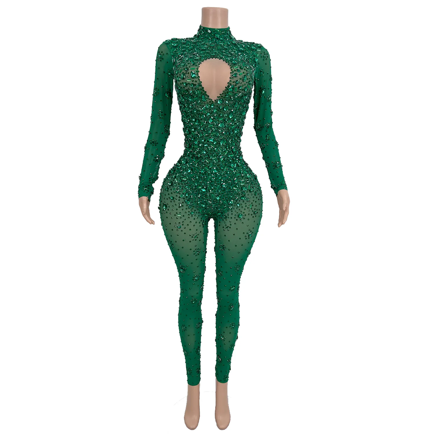 Cuican sexy strass mesh doorzichtige jumpsuit prestatie kostuum vrouwen bodycon club verjaardagsfeestje bodysuit dans podiumkleding
