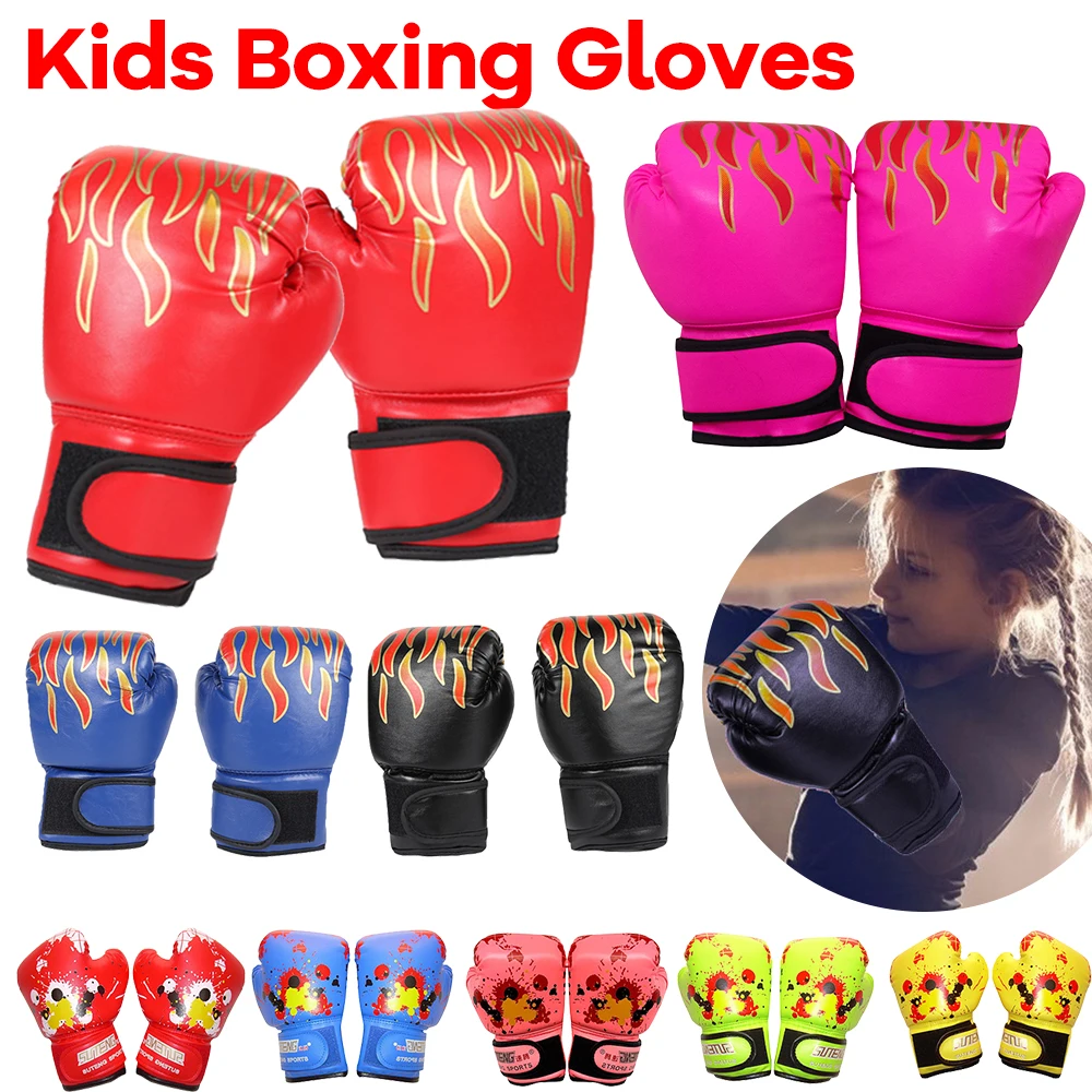 Kids Boxing Gloves PU Leather MMA Fighting Sparring Gloves Professional Muay Thai Karate Glove Children Punching Training Mitts