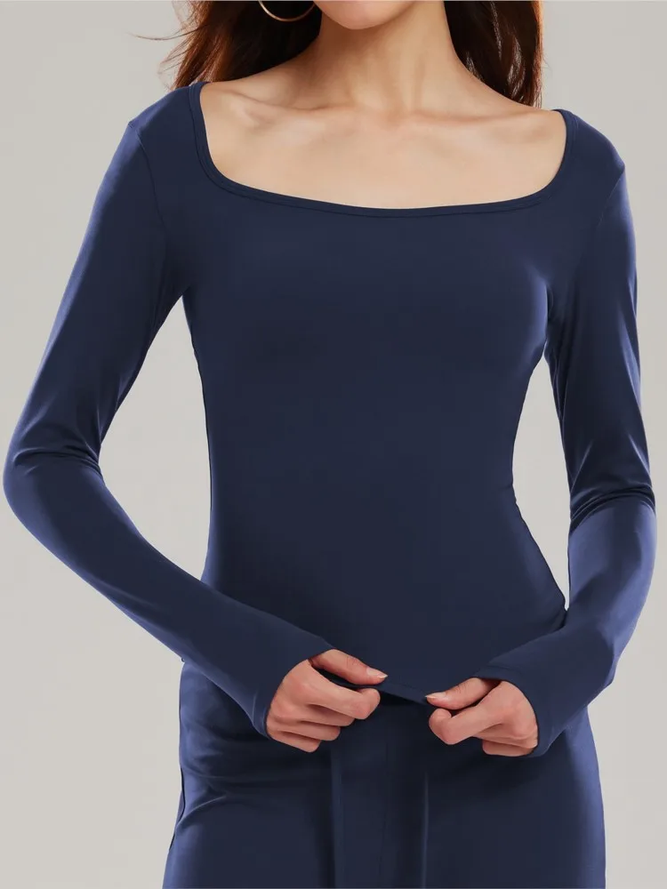 Sports Long Sleeve Solid Color Top Women Gym Yoga Top Workout Clothes Sports T Shirt Fitness Activewear Running Tight Tops