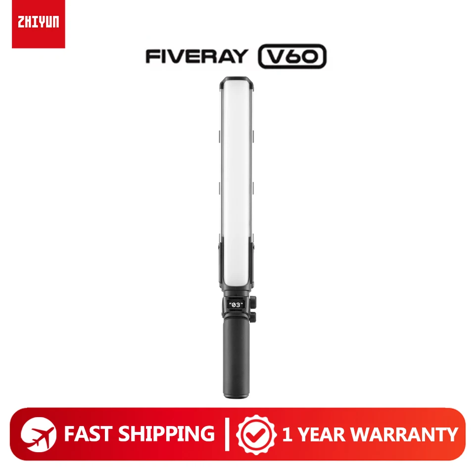 

ZHIYUN FIVERAY V60 2700K to 6500K Bi-color LED Video Light Stick for Photography Fill Light with Onboard Control CRI 96+ TLCI 98