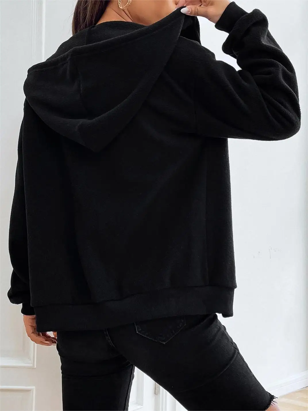 Plus Size Women Fleece Zip Up Hoodie, Oversized Long Sleeve Pocket Hooded Jacket, Casual Loose Solid Color Outerwear S-5XL