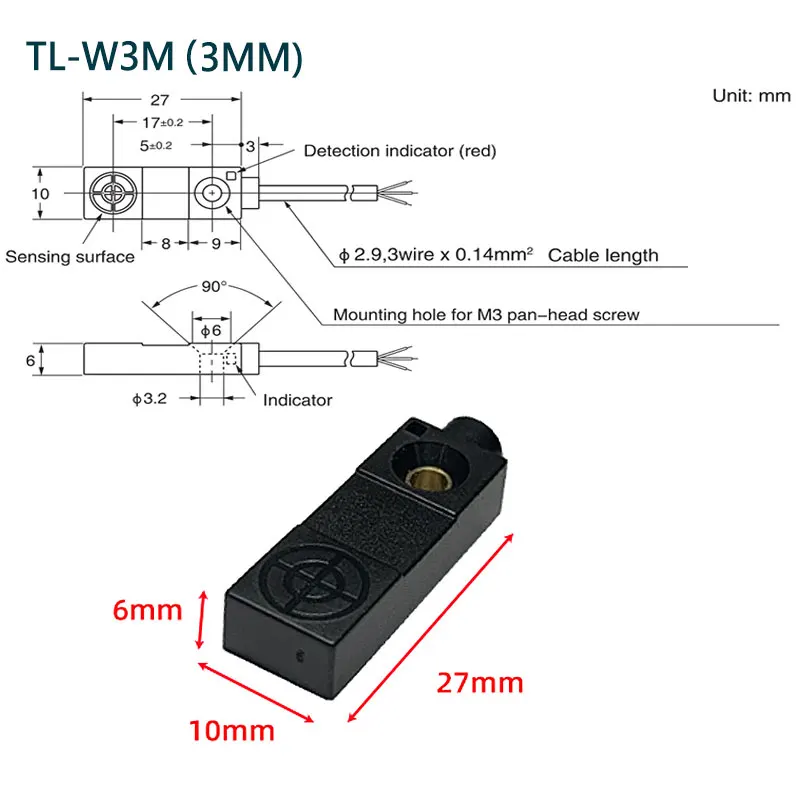 Inductive Proximity Switch 3-wire Sensor Switch NPN PNP NO NC Metal Detector TL-W3MC1 TL-W3MC2 TL-W3MB1 TL-W3MB2 3mm
