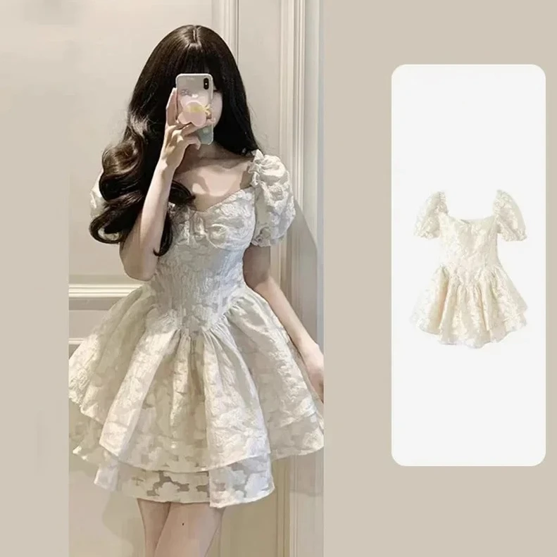 

Нежное ветровое платье во французском стиле, летнее платье принцессы с объемными рукавами феи, вечернее платье на день рождения с завязкой талии