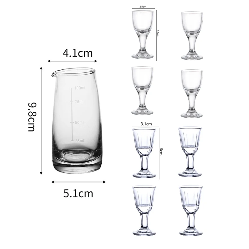 100ml Wine Dispenser Transparent Baijiu Pot Party Luxury Wine Decanter 10ml 4pcs Sets Shot Glass High Footed Small Wine Glass