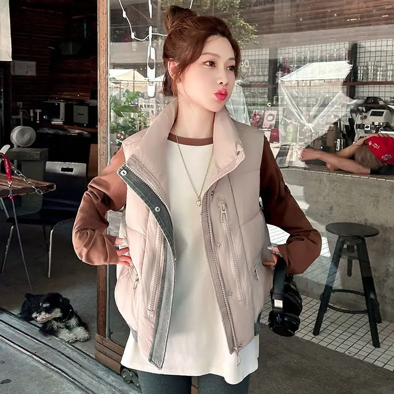 

Джинсовый хлопковый жилет на пуху, женские парки, короткие 2026осень-зима, новая куртка без рукавов, женский жилет, пальто, топ