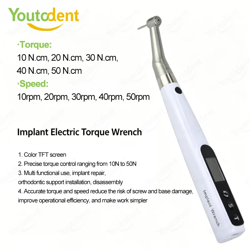 Wireless Dental Implant Motor Electric Torque Wrench 20:1 Contra Angle 10-50Ncm Adjustable Speed LCD Display Implant Driver