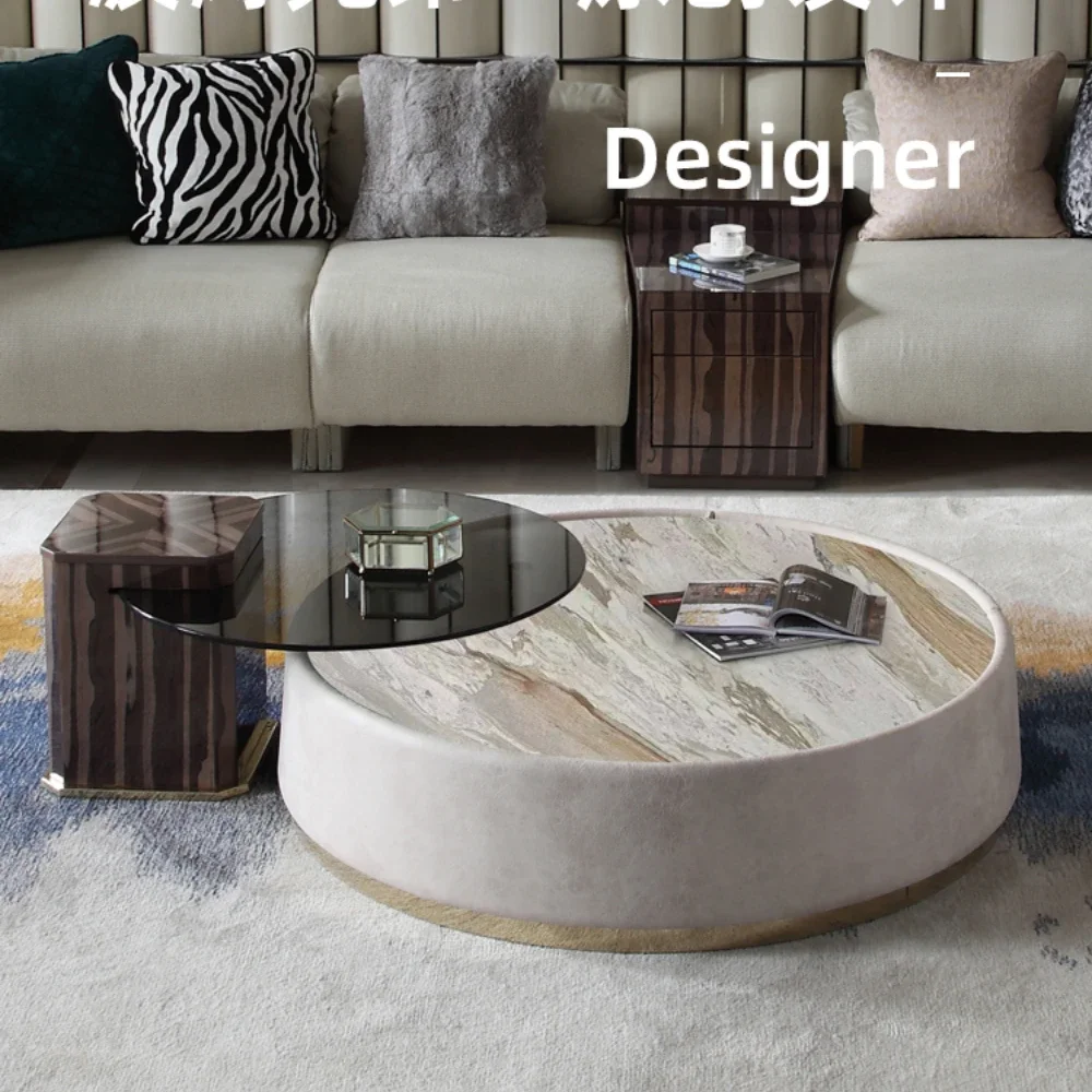 Natural Marble Coffee Table Living Room Italian Light Luxury round Tea Table Combination