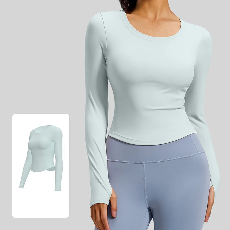 New Sports Long Sleeve Top Naked Feeling Skinny Yoga Top with Fixed Built-in Pads Comfortable Soft Sports T-shirt for Pilates