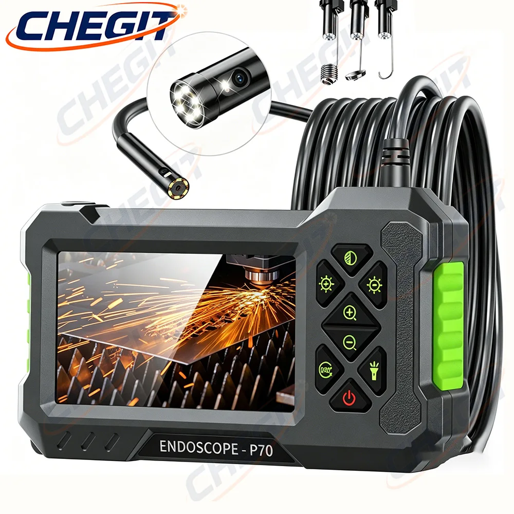Industrial Endoscope Camera 4.3inch IPS Screen 8mm HD1080P IP67 Waterproof 8 LED Light Inspection Borescope for Pipe Car Repair