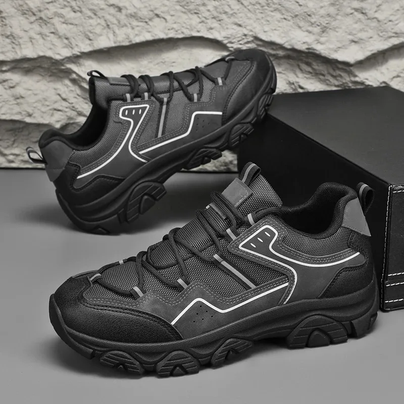 أحذية المشي لمسافات طويلة باللون البني للرجال، أحذية رياضية قابلة للتنفس وغير قابلة للانزلاق، للرياضات الخارجية، والتخييم، والصيد، والمشي.