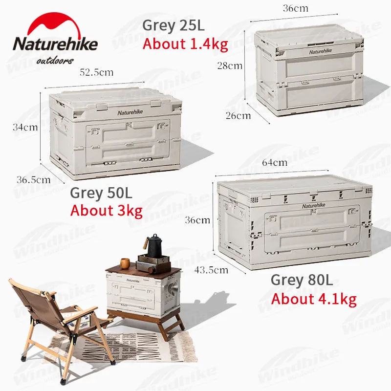 Naturehike Folding Storage Box Portable PP Box Travel Sundry Tool Box Large Capacity Outdoor Equipment Stackable 25L/50L/80L