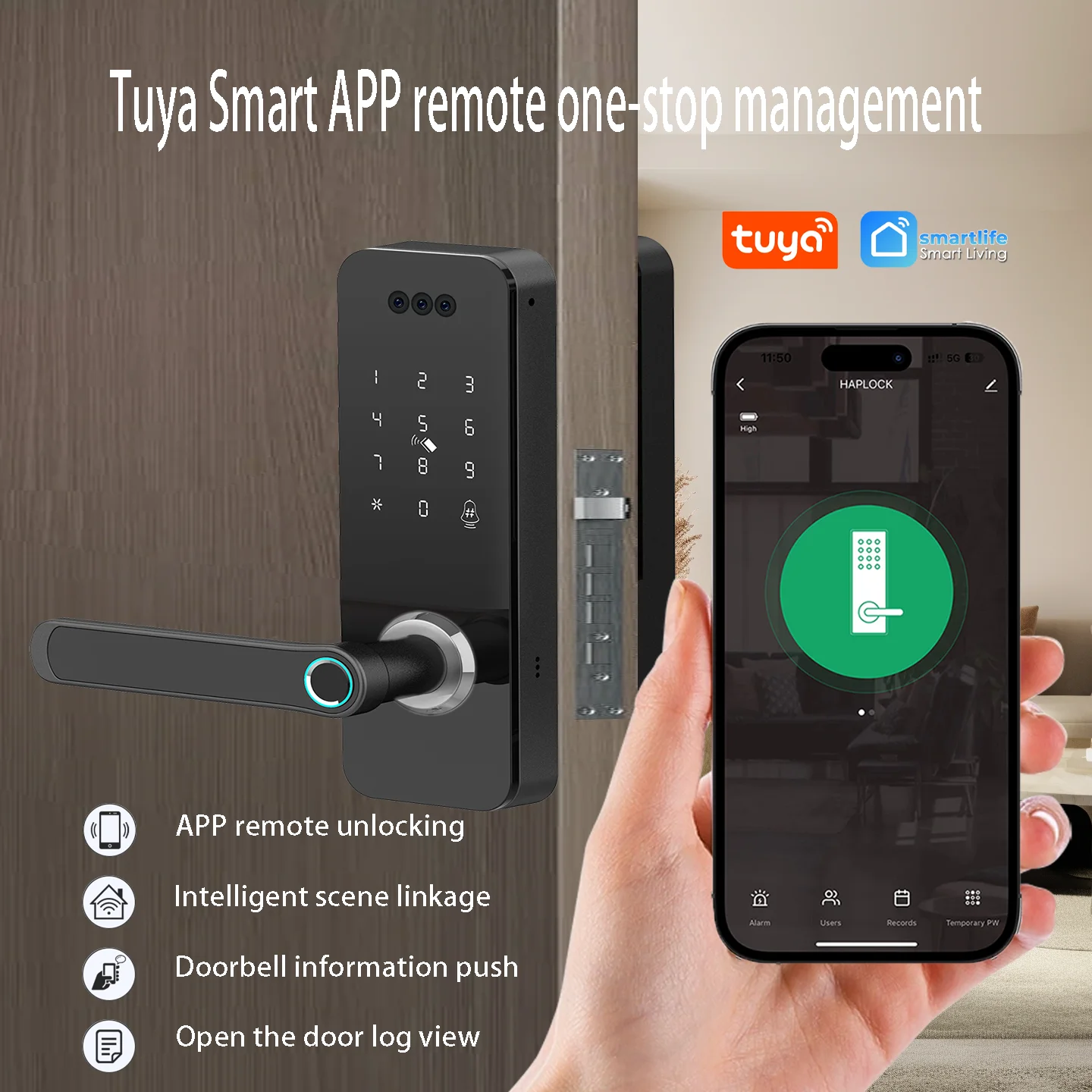 Imagem -03 - Haplock-tuya Wifi Smart Door Lock com Câmera Fechadura Eletrônica Digital Impressão Digital Proteção de Segurança