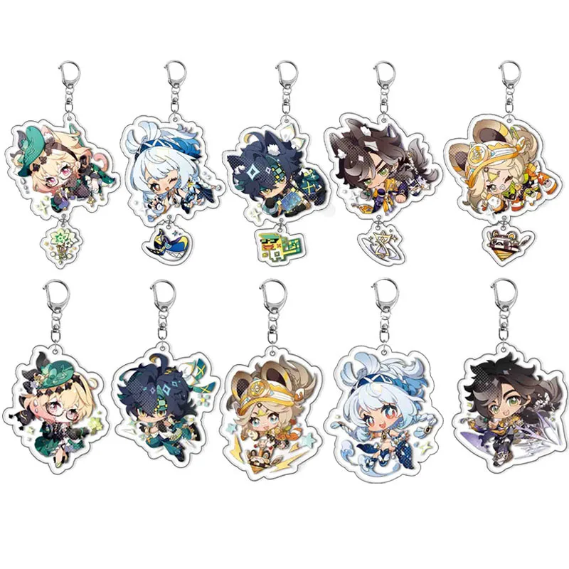 Cute Game Key Chain Genshin Impact Sethos Mualani Kachina Kinich Emilie Cosplay Keychain Bag Pendant Acrylic Keyring Accessories