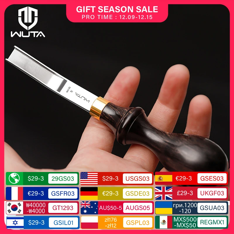 WUTA Professional Wide Edger Skiver Edge Beveler M390 Steel Leather Skiving Thinning Trimming Tool Ebony Handle Convex Grind