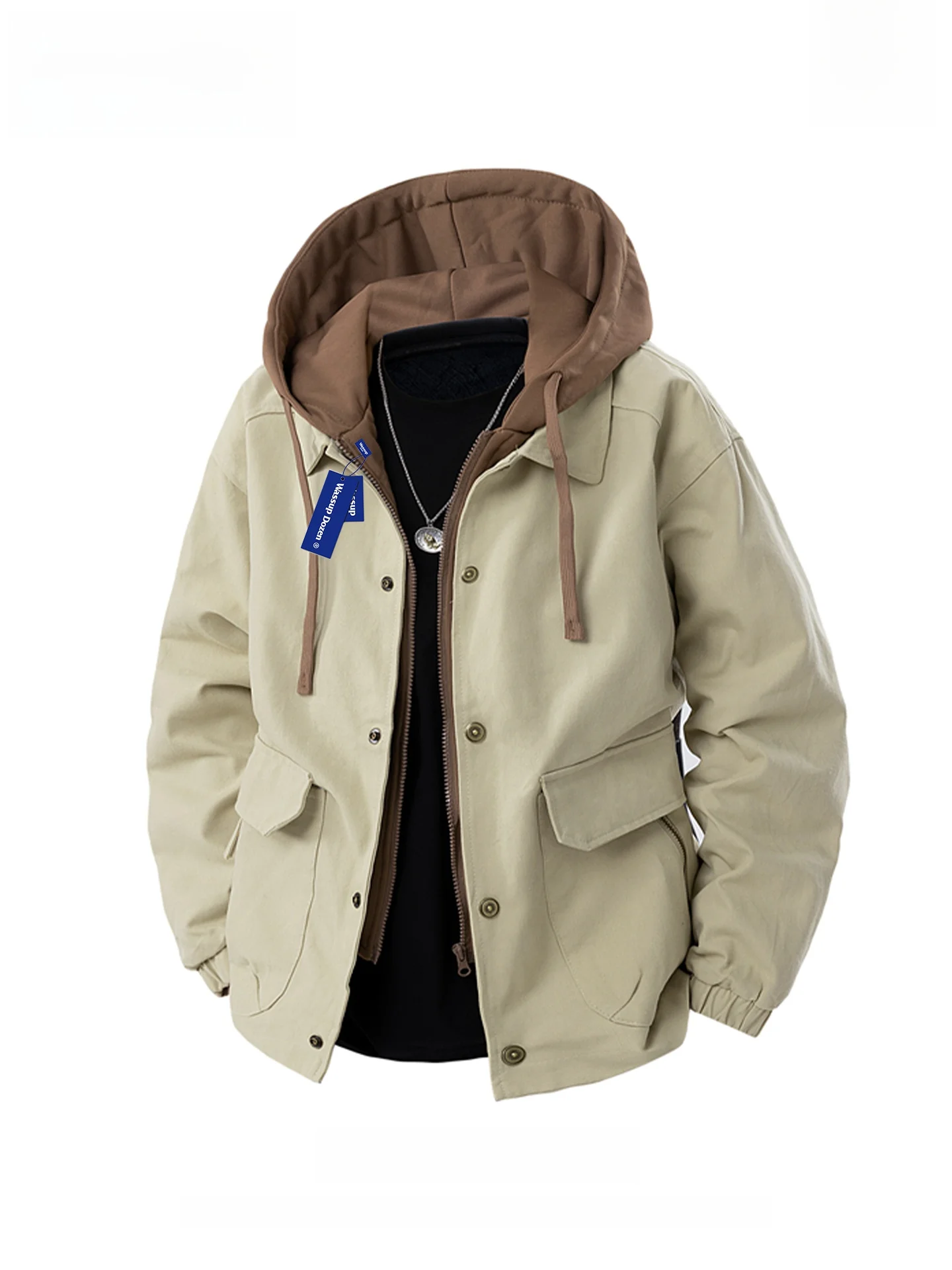 

Wassup Dozen American Waed Pure Cotton Heavyweight Fake Two-Piece Jaet Casual Men's Outerwear Spring Autumn Loose Fit