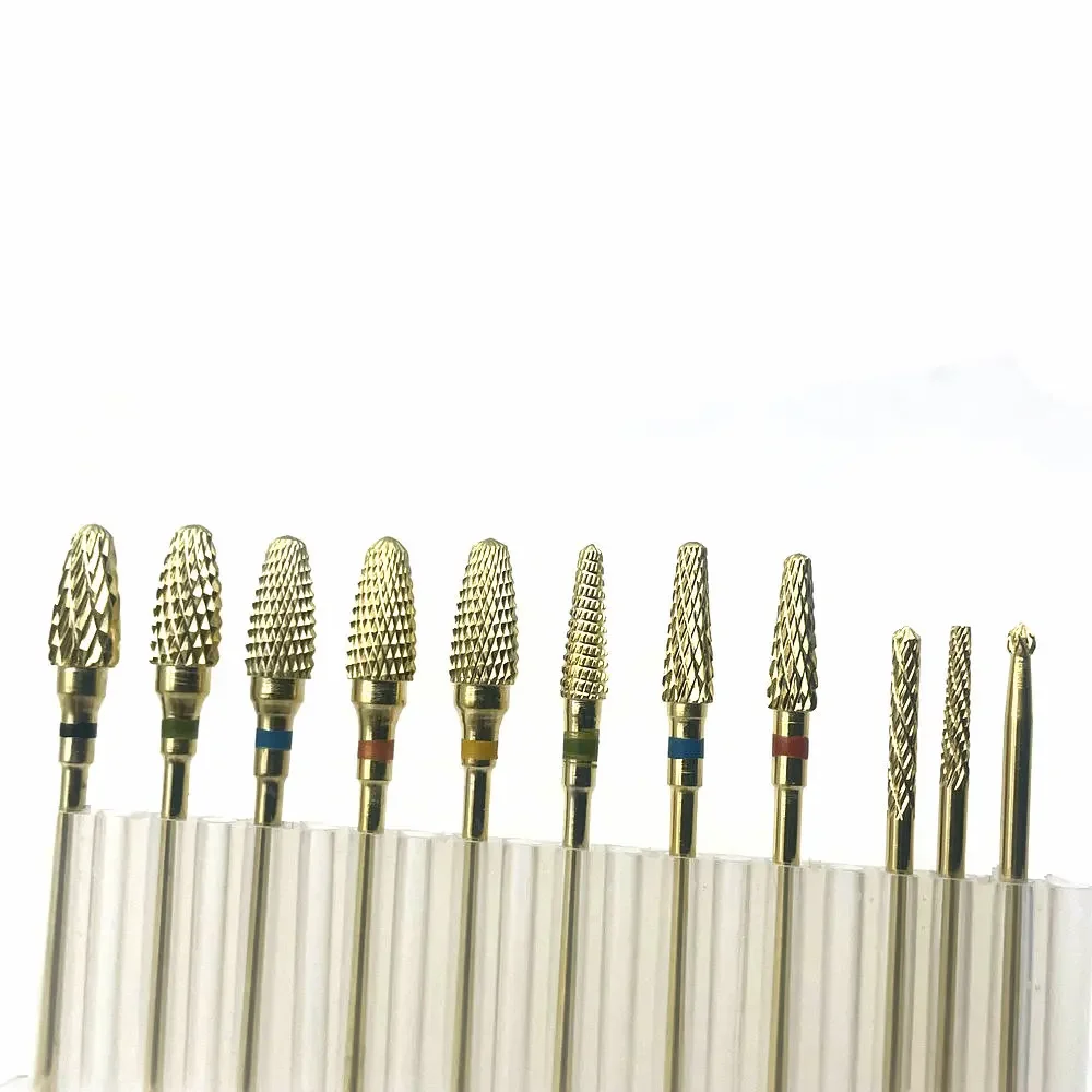 골드 텅스텐 카바이드 버 네일 드릴 비트 커터 전기 드릴 매니큐어 기계 손톱 액세서리 Puntas Para Drill Manicura