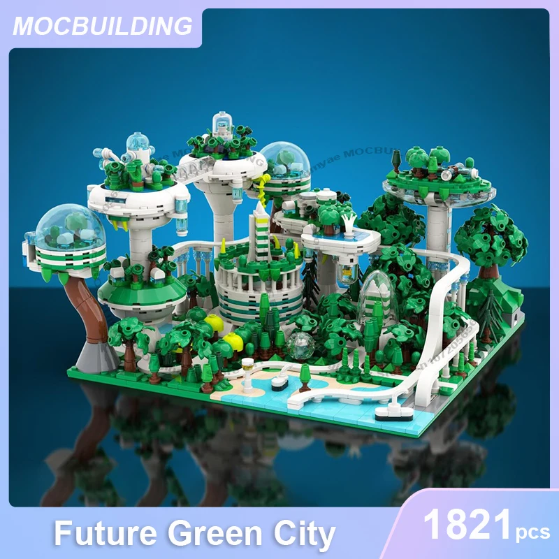 

Модель будущего Green City MOC, строительные блоки, сделай сам, сборка кирпичей, архитектура, демонстрационная коллекция, креативные рождественские игрушки, подарки, 1821 шт.