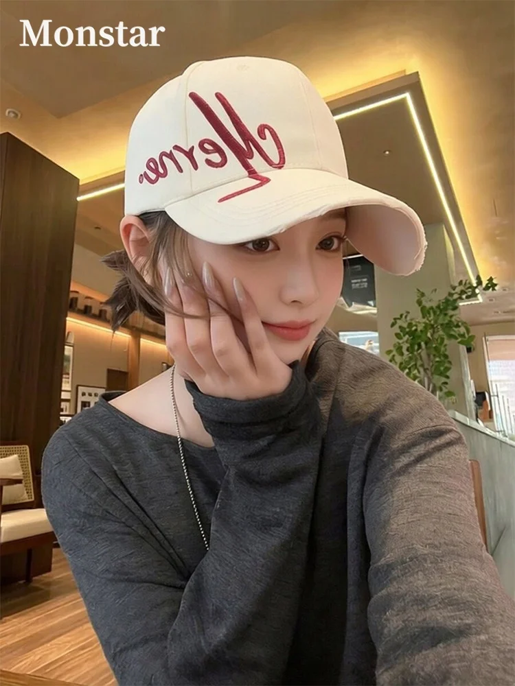 monstar-unisex-baseball-cap-wide-brim-sun-protection-hat-adjustable-size-letter-embroidery-fashionable-hat-for-all-ages