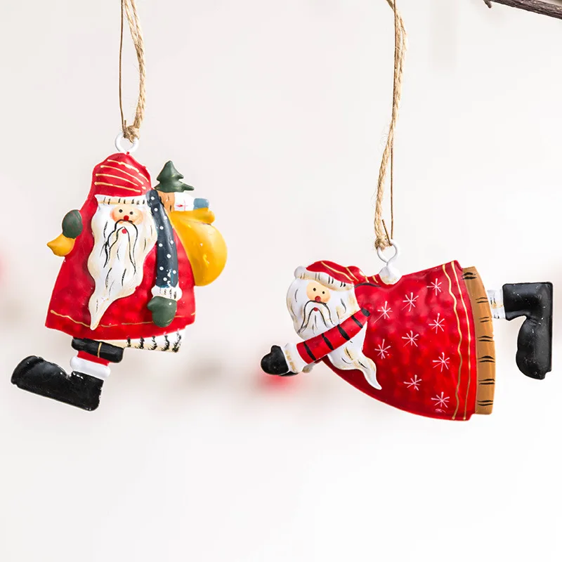 

Christmas Metal Pendant Metal Painted Santa Claus Elk Doll Hanging Drop Ornaments for Holiday Home Kids Gift Xmas New Year Drop