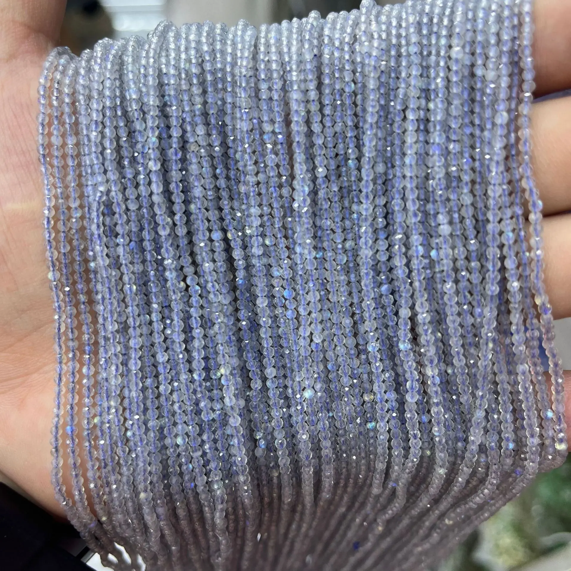 MANKUU 2/3/4mm Natural grey moonstone labradorite cut faceted round beads 90/110/160pcs/Lot DIY necklace bracelet accessories