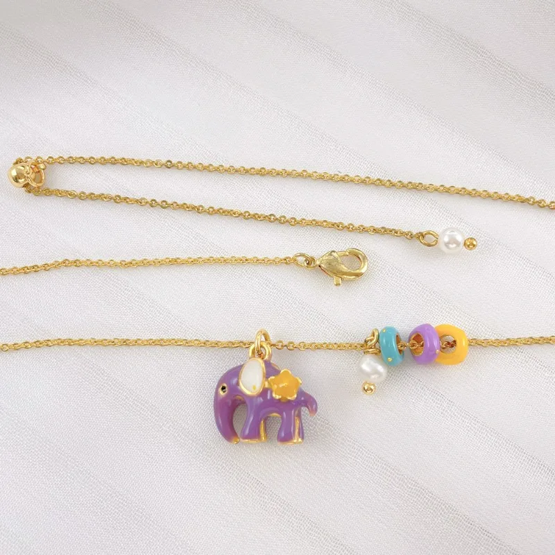 

New Retro Cute Purple Cartoon Oil-drop Necklace for Women Niche Design Sweet and Cute Personalized Gift Adjustable Hot Necklace