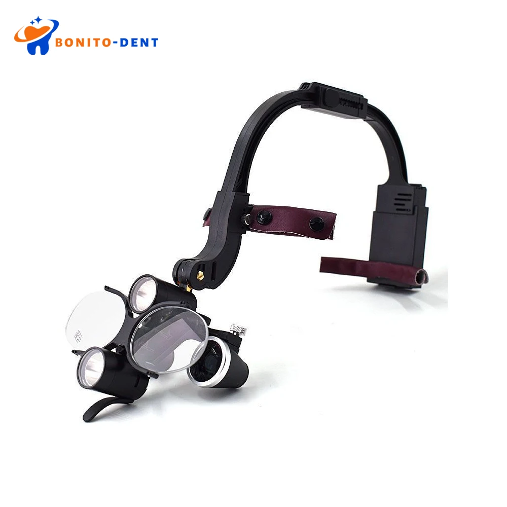 

ENT LED Headlight Magnifier Double Headlamp Dentisty 2.5X or 3.5X Binocular Loupes Adjustable Headband Dental Surgical Tool