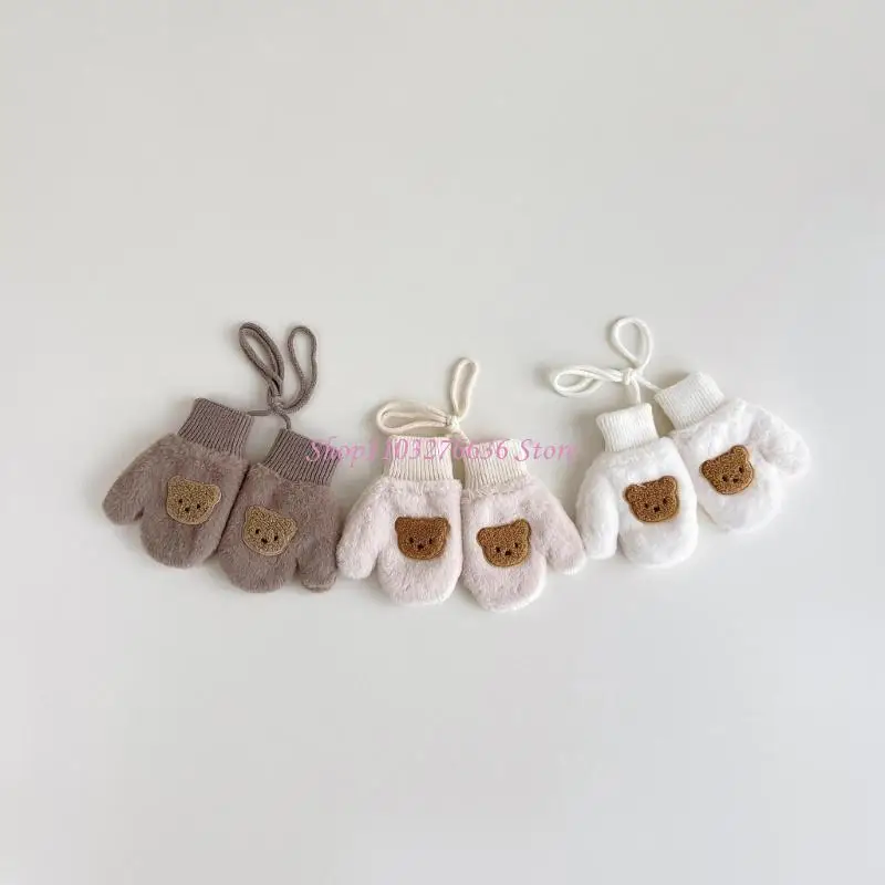 R6FD Cartoon Bär Dicke Fäustling Baby Fäustlinge mit Seil für Kinder Baby Junge Mädchen Kinder Kleinkind Anti-skid Winter warme – Detail 8