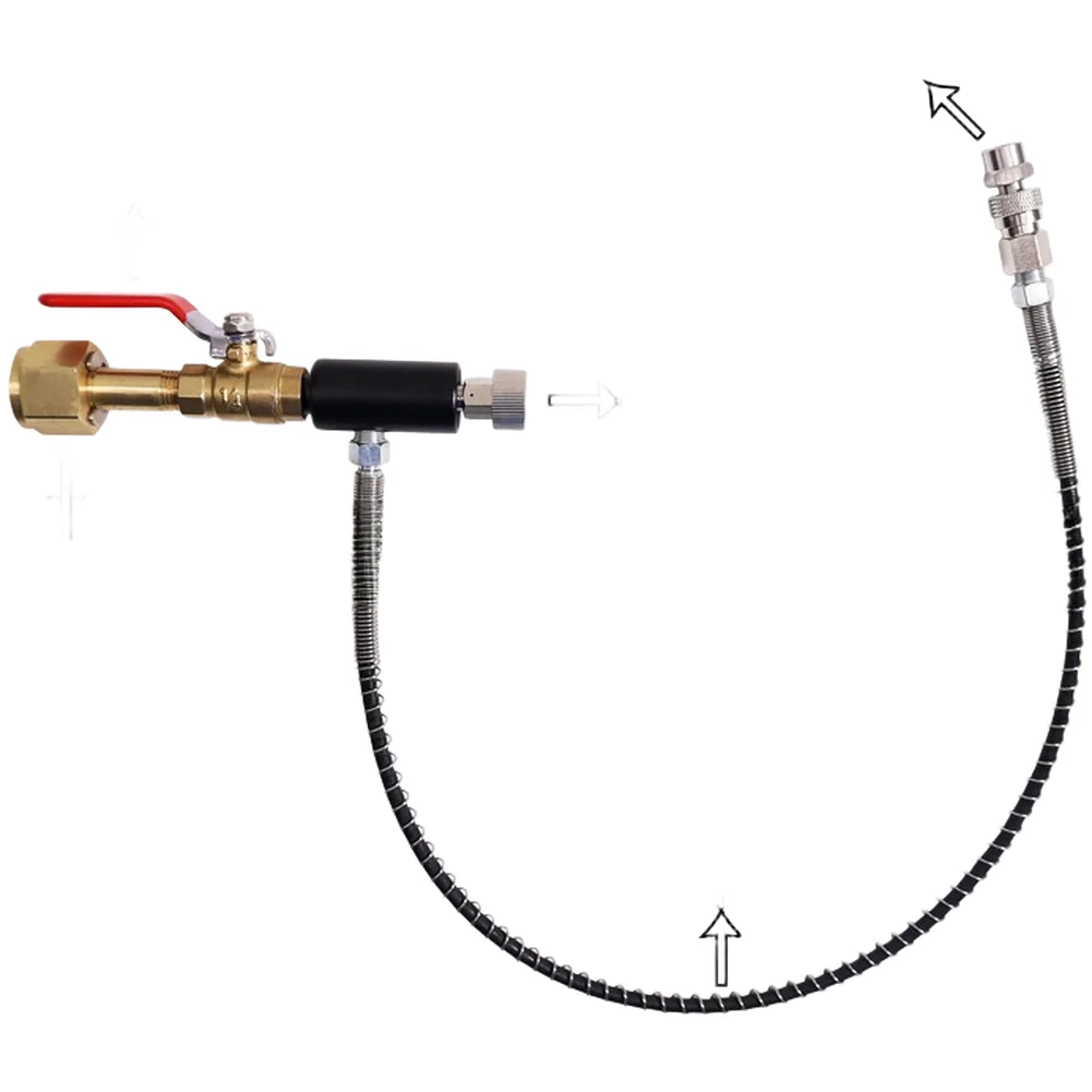 Gas Adapter with 24 Inch Flexible Spring Tube M11 Internal Thread and On Off Valve for High Pressure Gas Transfer Applications