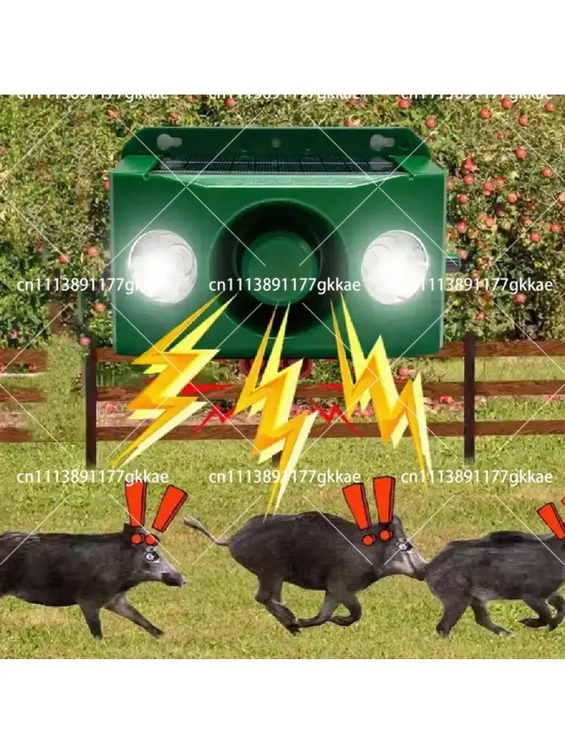 Solar Powered Wild Boar Repellent with Loud Barking Sound and Nighttime Flashing Light for Outdoor Animal Deterrent