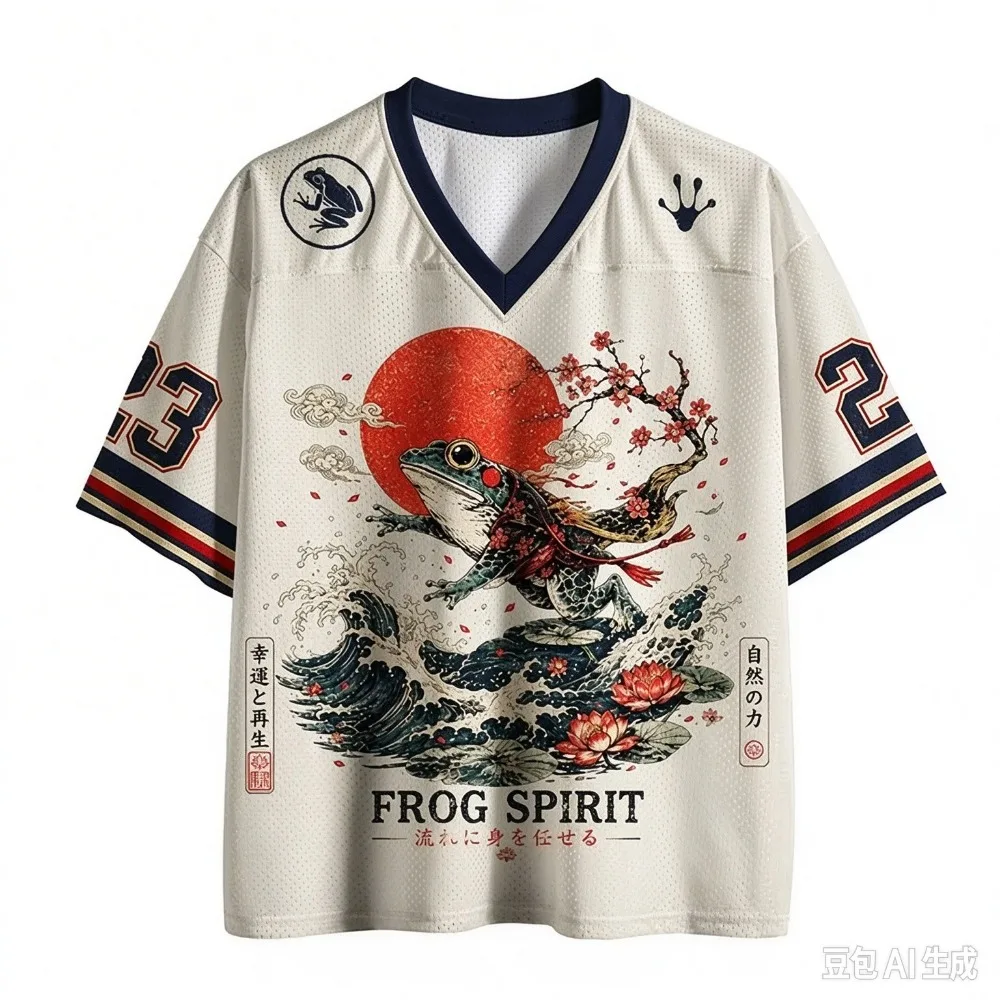 Japanese Ukiyo-e God Frog 3D Print Sport Quickdry Breath Men V-neck Plus-sizeT-Shirt Outdoor Street CasualY2K Parent-Child Cloth