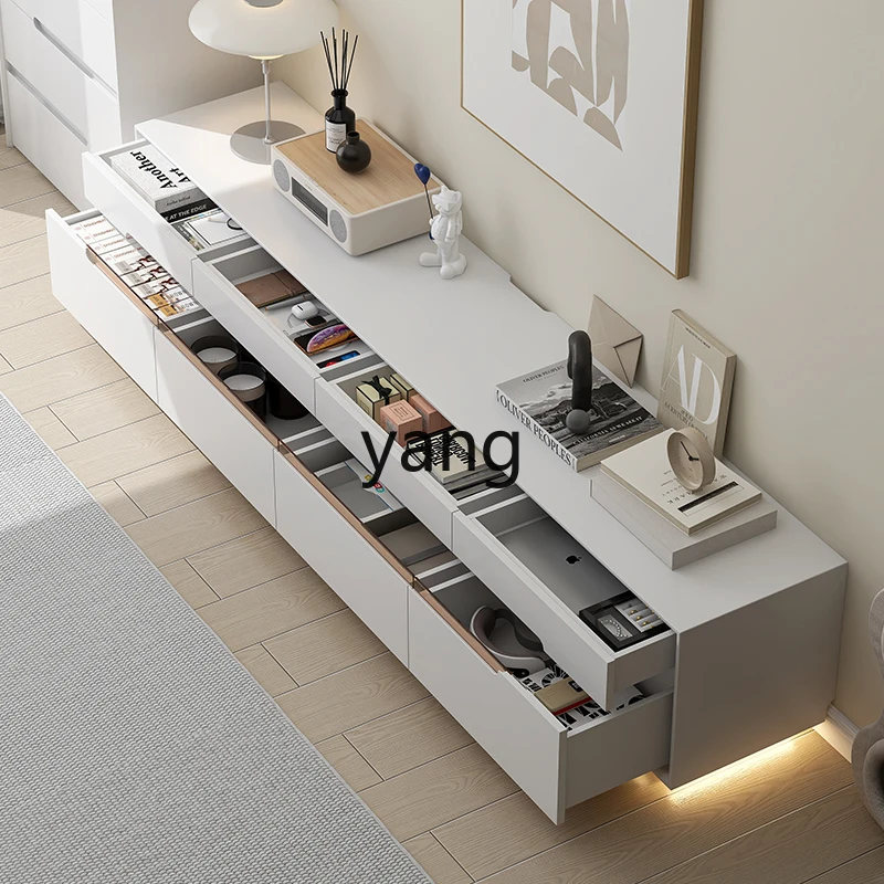 CX غرفة معيشة بيضاء فاخرة من الأرض إلى السقف من الرياح الكريمية الخفيفة، خزانة بسيطة بدون قدم من الخشب الصلب الخالص