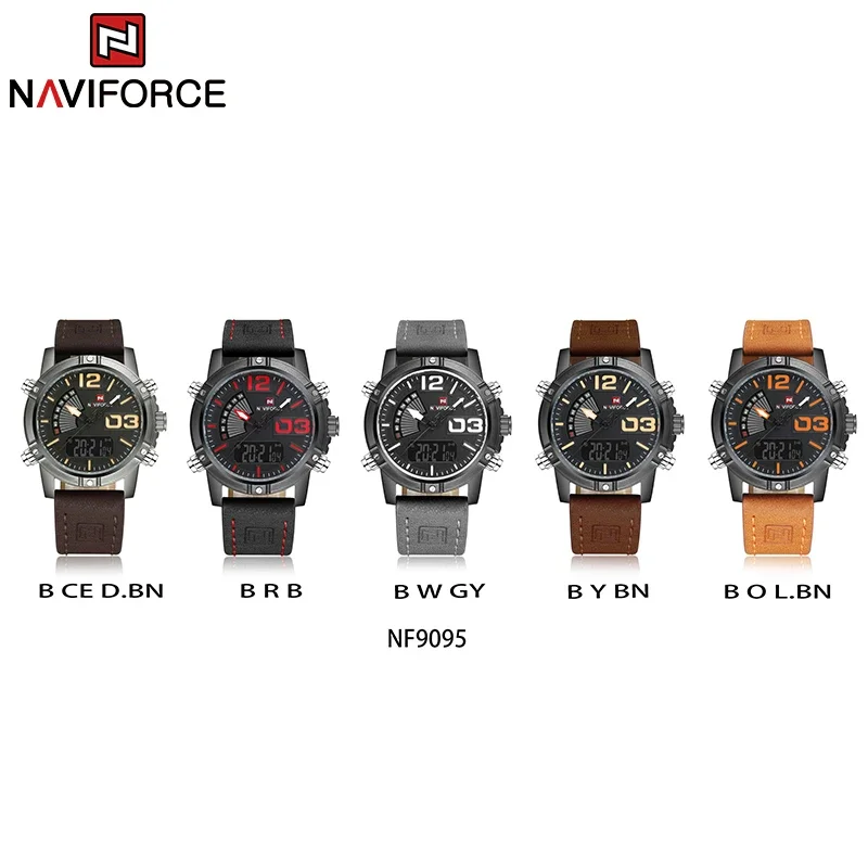 NAVIFORCE Top Brand Men Watch Multifunction LED Digital Sport WristWatch Luxury Military Leather Band Quartz Electron Male Clock - view 6