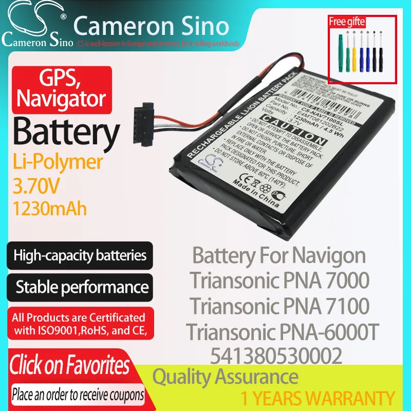 CameronSino Battery for Navigon Triansonic PNA 7000 Triansonic PNA-6000T fits Navigon 541380530002 GPS,Navigator battery 1230mAh