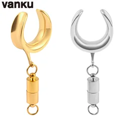 Vanku Stainless Steel Fashion DIY Saddle Ear Tunnels Plugs Piercing Stretcher Magnetic Weight Dangles Ear Gauges Body Jewelry