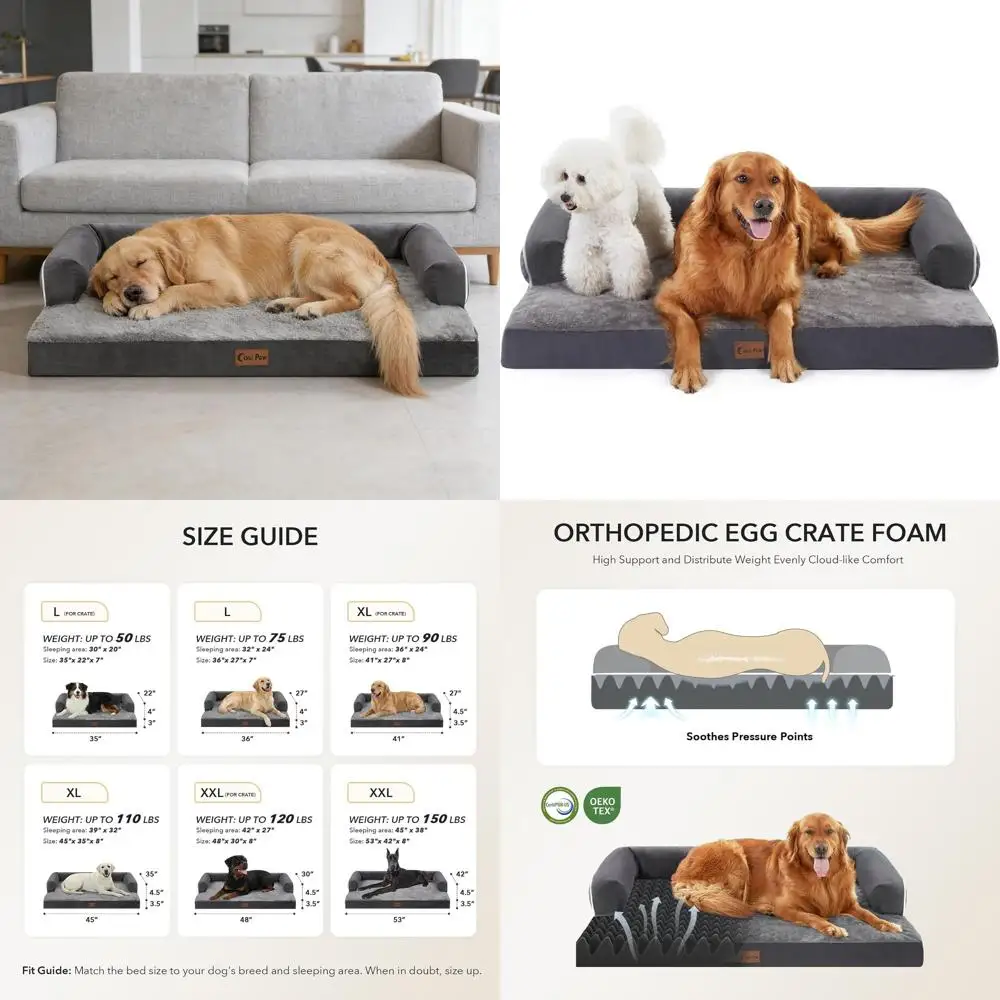 

Ортопедическая лежанка XL для крупных пород собак: водонепроницаемый матрас 45x35 см со съемным чехлом и нескользящим основанием, серый