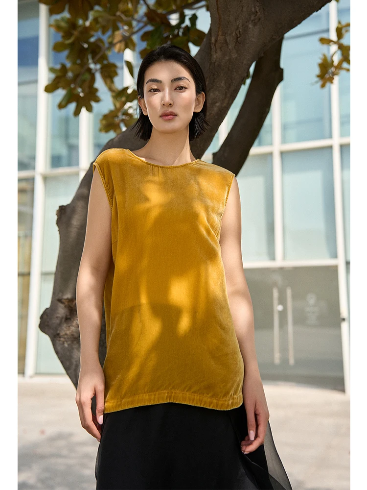 

Silk Velvet Svel Vest Top Women's Faion Outerwear Inner Match Loose Fit round Ne Single Piece H-ape Vest Summer