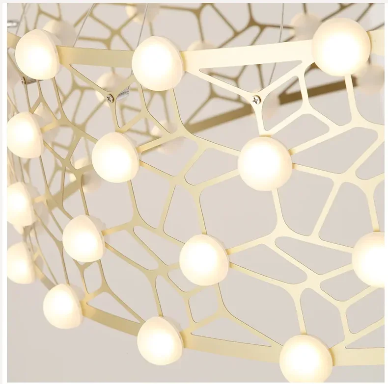 

Modern Full star living room chandelier simple creative round wave bird's nest light stainless steel decorative hotel