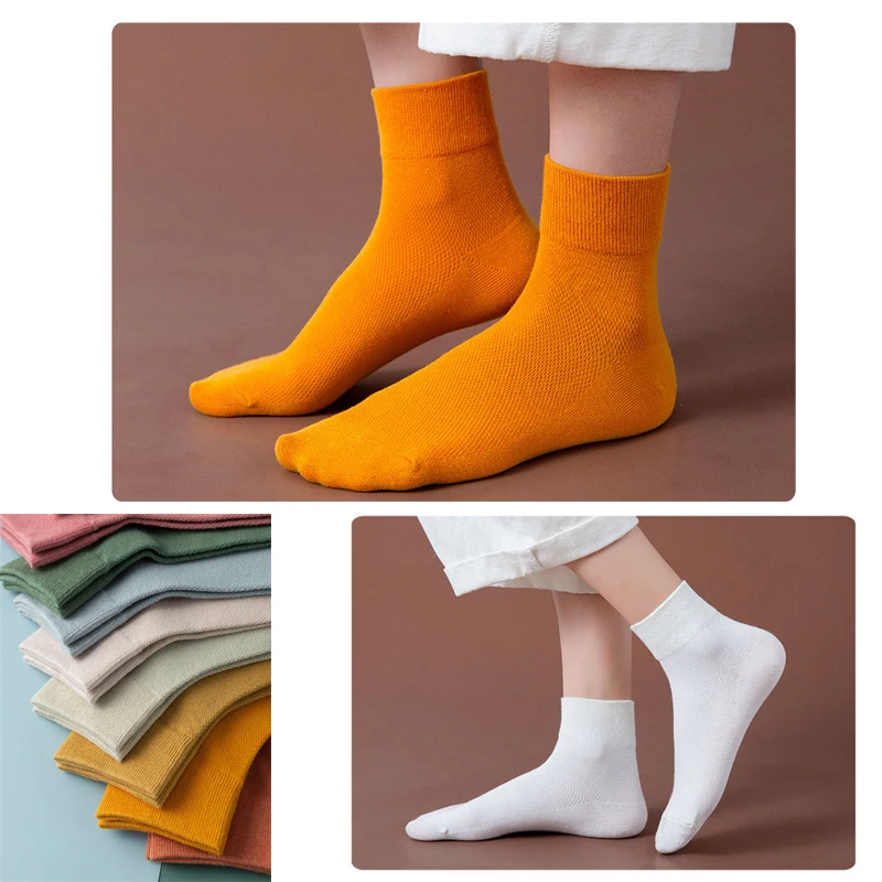 5 Pairs/Lot Women Cotton Socks Pure Color Breathable Mesh Candy Color Comfortable Women Socks Simple Fashion Gift Socks 2022 NEW
