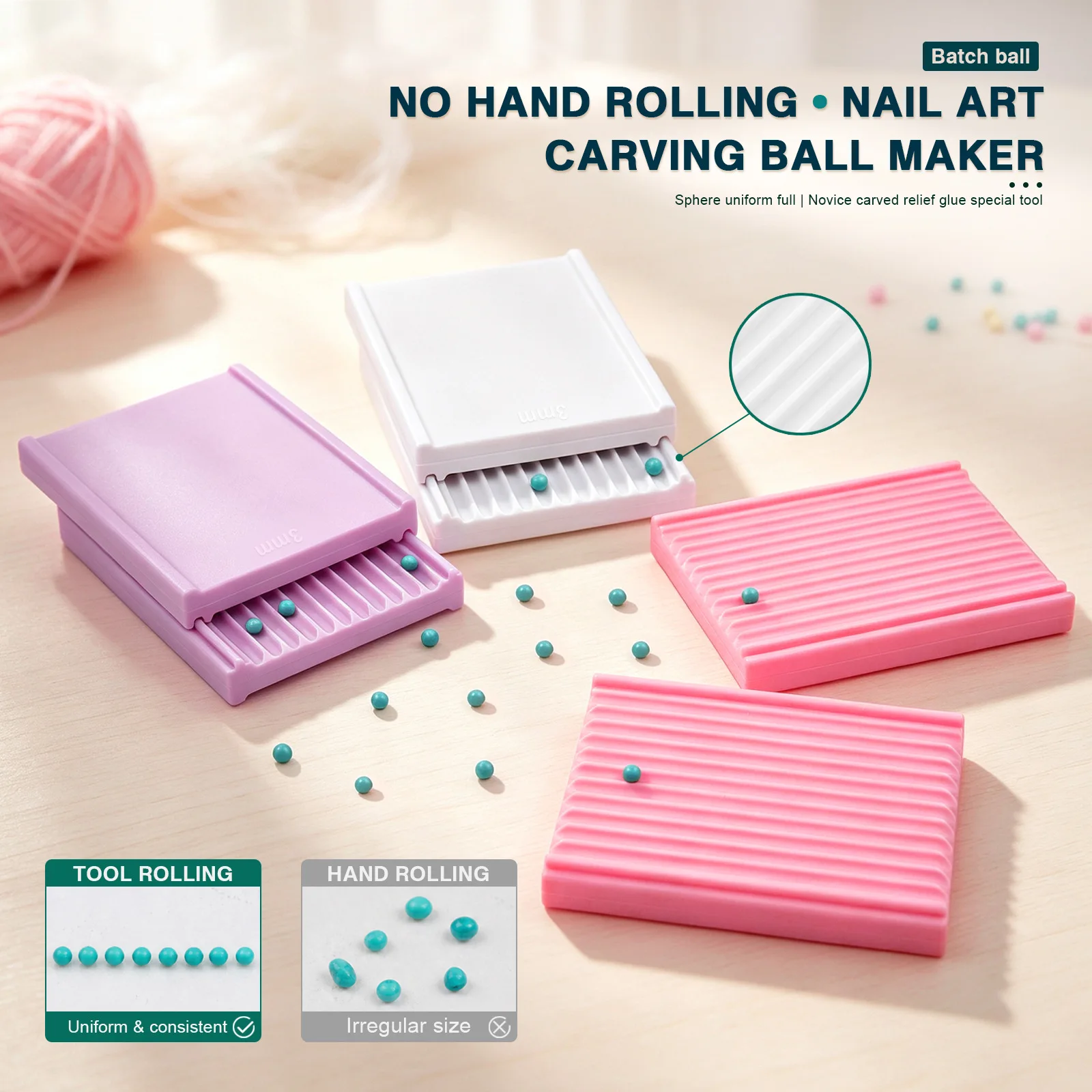 Nail Art 3D Bead Roller Board Flip Cover Design Non-stick Carving Gel Ball Making Mold DIY Manicure Sculpture Tool