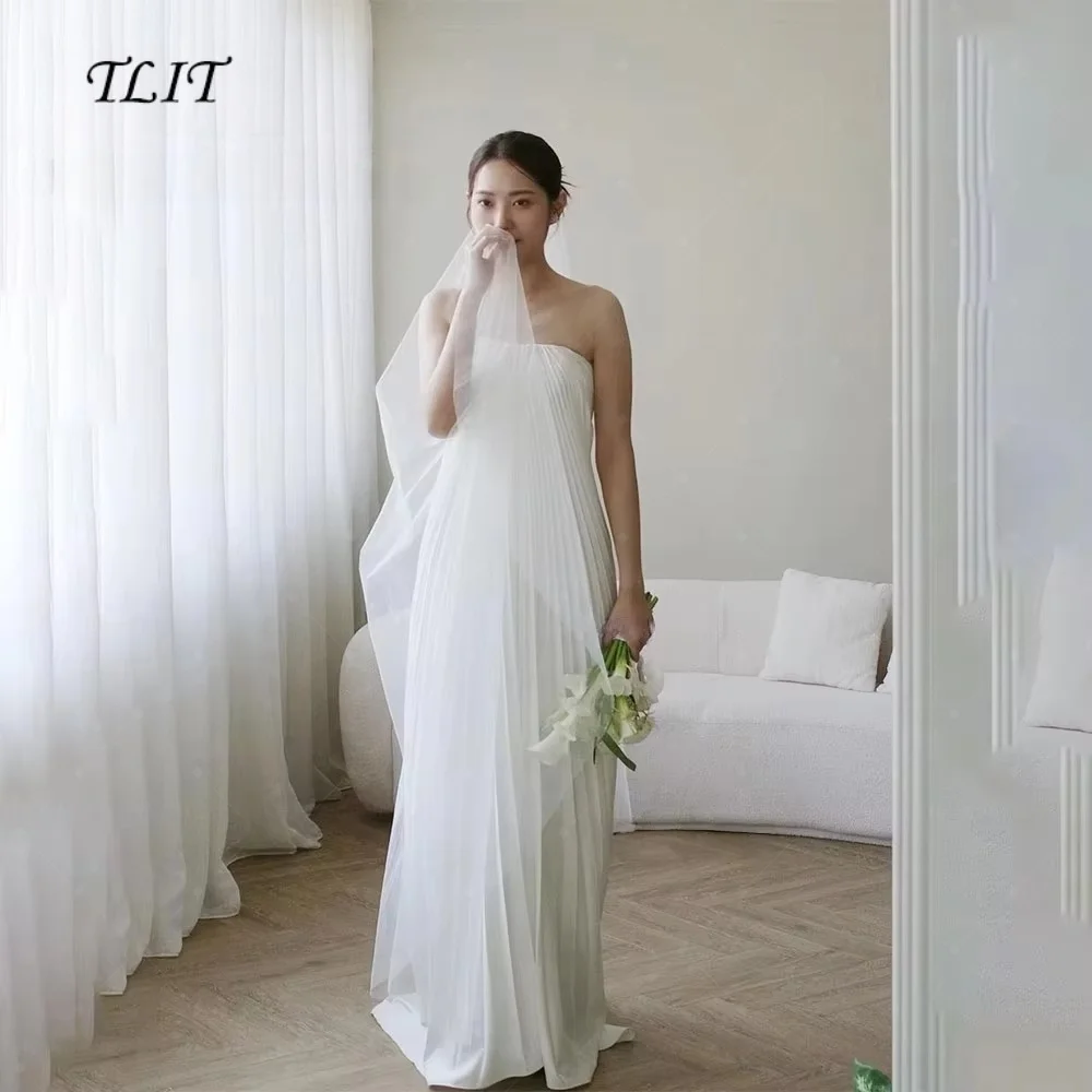 TLIT Customized Elegant Spaghetti Straps Bridal Gown A Line Fold Korea Wedding Dress  Sleeveless Korea Wedding Dress Photo Shoot