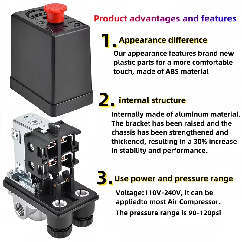1-4 منفذ ضاغط الهواء مفتاح ضغط 90-120psi التلقائي مفتاح ضغط الهواء ضواغط الهواء الكهربائية أداة ملحق #5