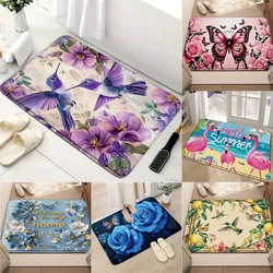 Bathroom Floor Mat Carpet Rug - Flowers Pattern Non-Slip Door Mat Entrance Floor Decor for Living Room Home Decoration Doormat
