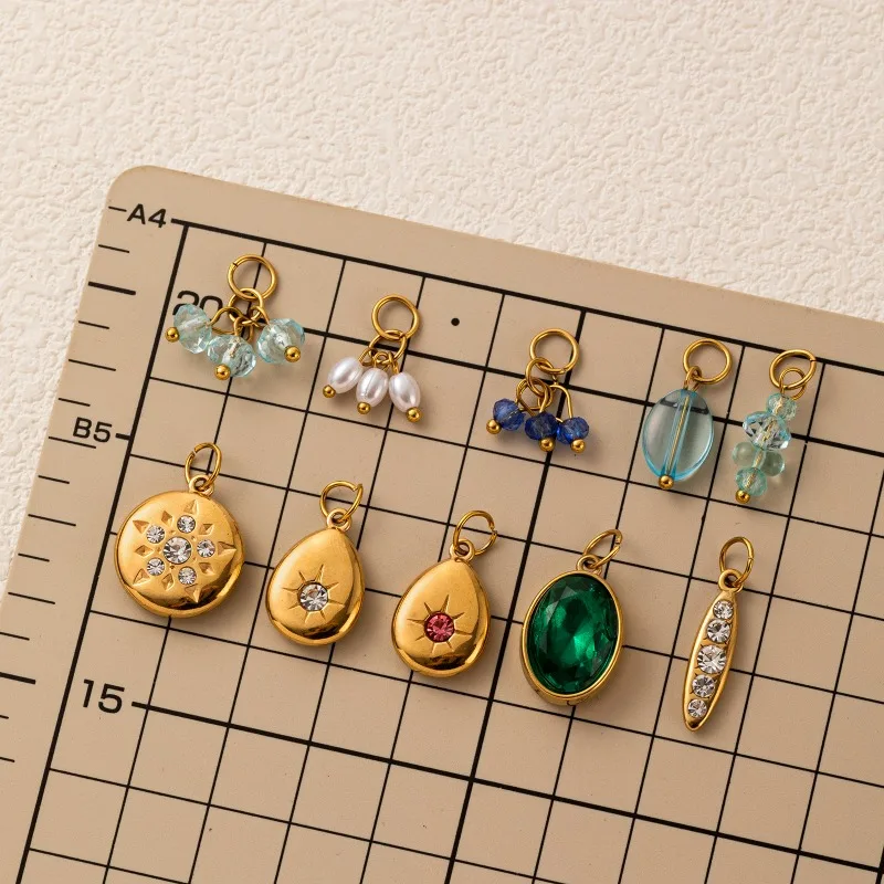 Stainless Pendant Shiny Gemstones DIY Vacuum Electroplating 18K Color Retention Guaranteed Charms Jewelry Decorative Accessories